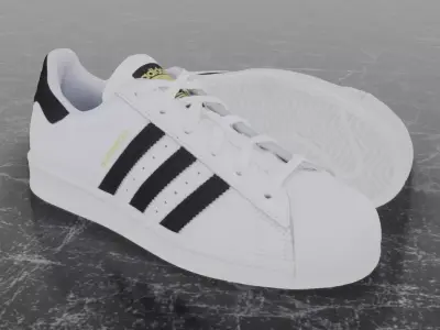 Adidas 3D Shoes - White - Black - SuperStar Series Low-poly 3D model
