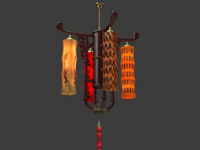 Chinese bamboo red lantern 3D model