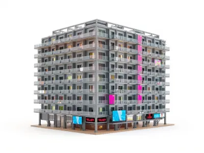Modern Residential Complex Model Pack with Glass Balconies an... Low-poly 3D model