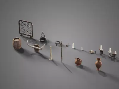 Various props collection Low-poly 3D model
