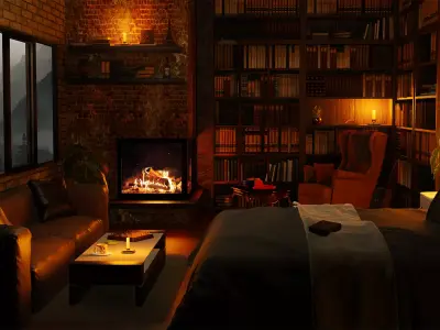 Bedroom interior scene    Low-poly 3D model