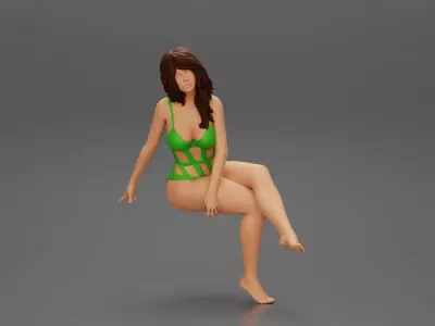 Sexy Girl In a onepiece Bikini Sitting On A Car 3D print model