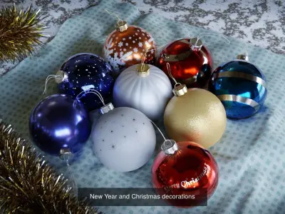 Christmas balls and christmas sleigh 3D Model Collection