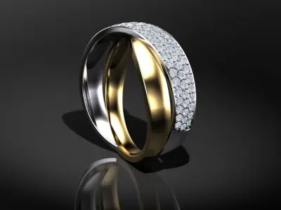 Intertwined yellow and white gold ring with pave P-01-378 3D print model