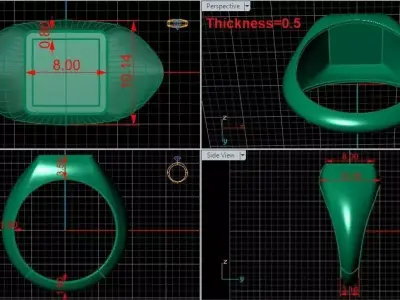 Square enamel Signet Ring Base 8MM top in All sizes 194-MWC  3D print model