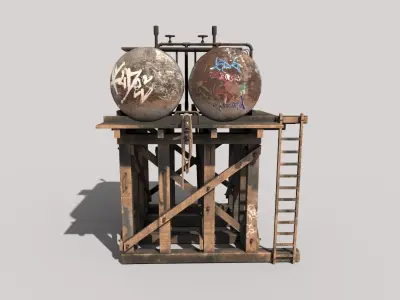 Wooden Oil Tanks Platform 3D model