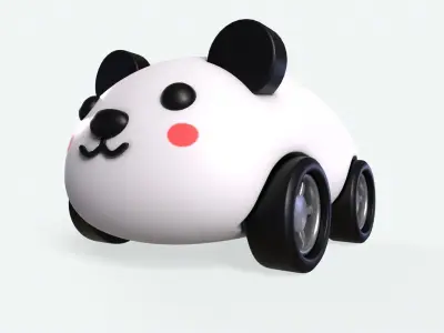 Cartoon Panda Car Cute Low-poly 3D model