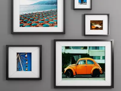 frame-02 framed pictures on wall with orange car 3D model