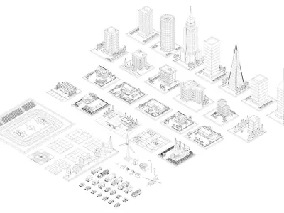 Polygonia City Buildings Cars and Elements Pack Low-poly 3D model