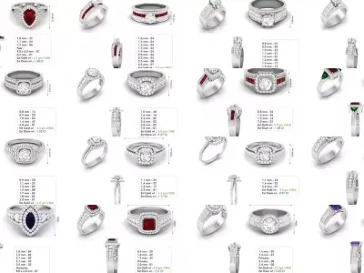 Diamond Women Rose Flower Gold Rings 500pcs 3D Model Pack