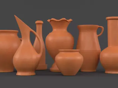 Clay Jug Set 3D model