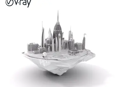 Futuristic Floating City Model Pack Low-poly 3D model purchase