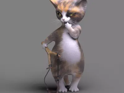 Mischievous kitten Low-poly 3D model