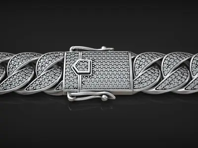 Iced Out Miami Luxury Cuban Chain Diamond Link Bracelet 3D print model