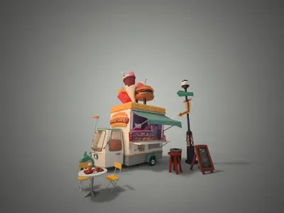 Street Cafe stylized 3D model