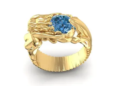 Luxury Mermaid Sculpted Ring with Blue Gemstone Design  191 3D print model