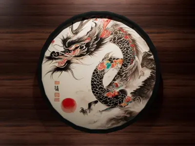 4 Old Style Japan Dragons Pictures Low-poly 3D model Low-poly 3D model