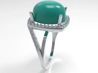 Gold Ring with Turquoise Cabochon and Accent Stones Free 3D print model