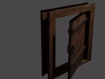 Renassaince wooden door Low-poly 3D model
