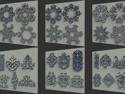 110 Single and Ring Ornament Height Map Pack   Low-poly 3D model