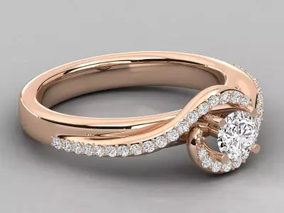 Luxury Wave Halo Pave Solitaire Diamond Ring CAD Design 3D print model