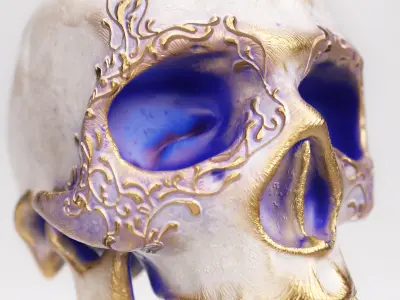 Sculpted gold Skull Low-poly 3D model