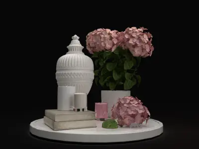 Hydrangea and candles set 3D model