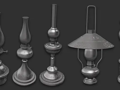 15 Oil Lamp Highpoly and Lowpoly  Low-poly 3D model