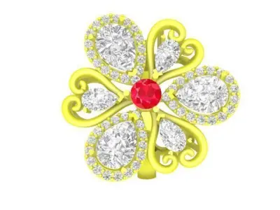 Luxury Emerald Cluster Floral Ring 3D Model 4805 3D print model