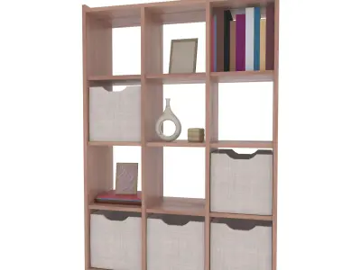 Bookshelf with Drawers and Decorations 3D model