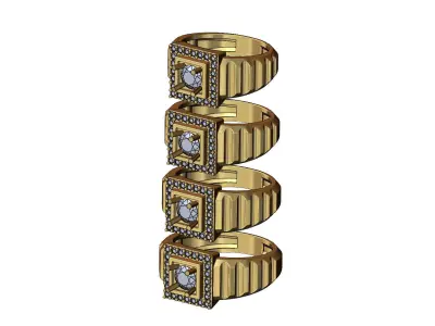 Fluted shank square cluster diamond ring US sizes 7to10 3D print model