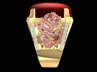Luxury Chinese Dragon Red Gemstone Ring for Men  2453 3D print model