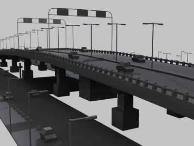 FlyOver bridge with cars 3D model