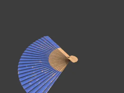 Blue Wooden Handheld Fan Low-poly 3D model