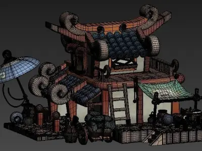 Cartoon Oriental architecture 3D model