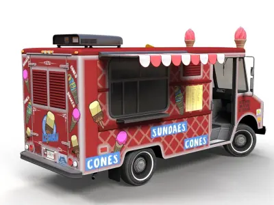 Icecream food truck Low-poly 3D model
