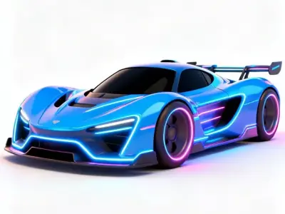 Futuristic Neon Racing Car 3D Model Low-poly 3D model