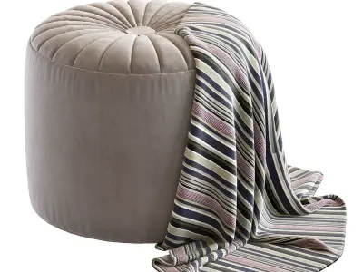 Rendino round ottoman with striped blanket 3D model
