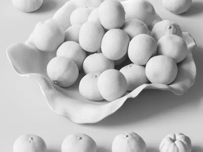 Tangerines in a clay bowl Low-poly 3D model