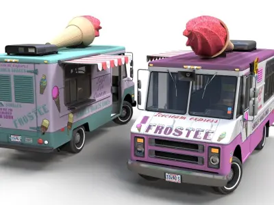 Ice Cream vintage truck Low-poly 3D model