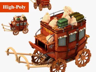 old farmhouse Diligence Wells Fargo coach high-poly 3D Model Pack