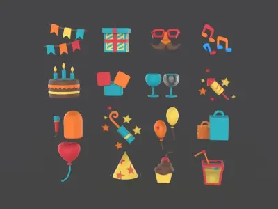 Cartoon Party Icons Pack v001 Low-poly 3D model