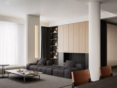 Modern living room dining room interior scenes 302 3D model