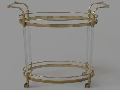 Gold And Acrylic Bar Cart Clear Gold 3D model