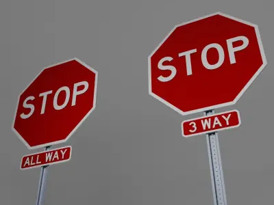 STOP Signs - ALL WAY and 3 WAY Low-poly 3D model