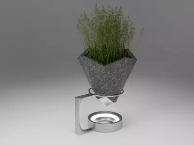 Vase planter with grass in it Free 3D model