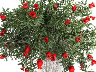 Bouquet of flowers and branches of blooming pomegranate 387 3D model