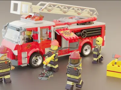 Lego Firetruck with Firefighter Squad  3D model