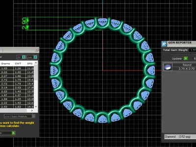 U Shaped Eternity Ring 2 point 7 mm stone size swiss 17 and EU57 3D print model