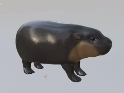 Baby Hippo Moo Deng Low poly Cute Zoo Animal  Low-poly 3D model